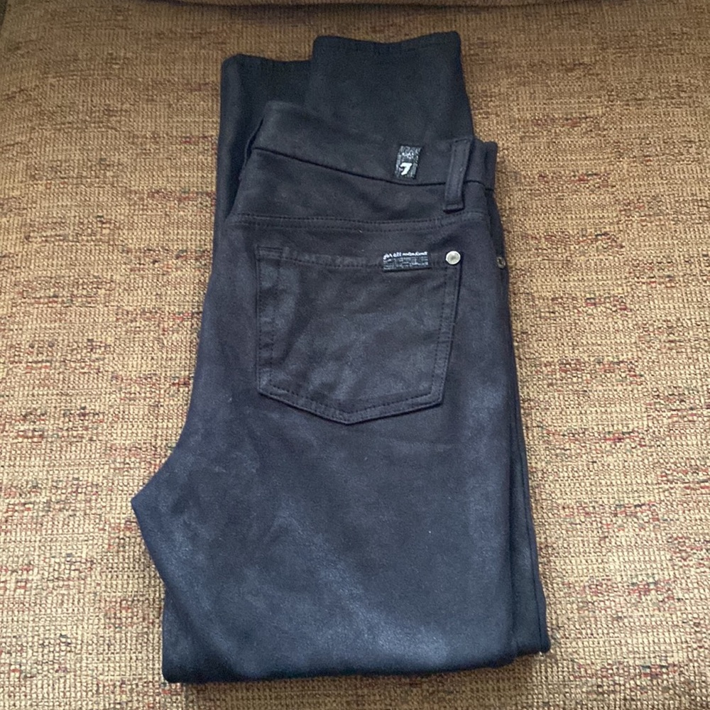 7 FOR ALL MANKIND HIGH RISE FAUX LEATHER SKINNY JEANS JEGGINGS STRETCH SIZE 28